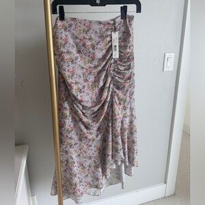 Alice + Olivia Freida Ruched High Waist Midi Skirt Confetti Daisy Lilac